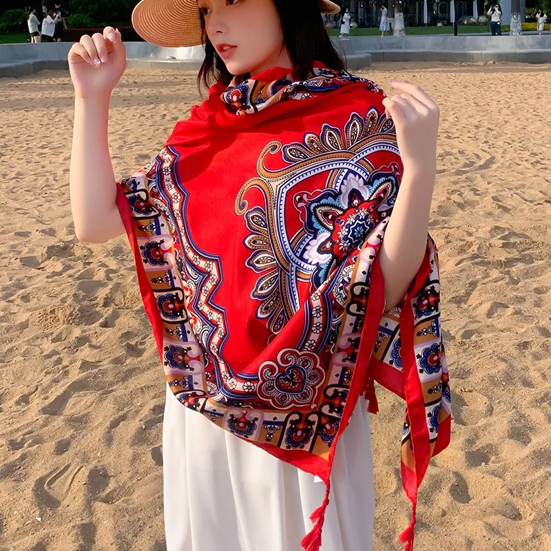 

Summer Beach Ethnic Style Scarf Sunscreen Scarf Air Conditioned Shawl Women's Beach Vacation Beach Scarf 90*180cm