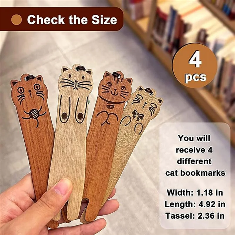 

4Pcs Wooden Bookmark Cartoon Animal Birthday Gift Bookmark Engraving Company School Commemorative Gift