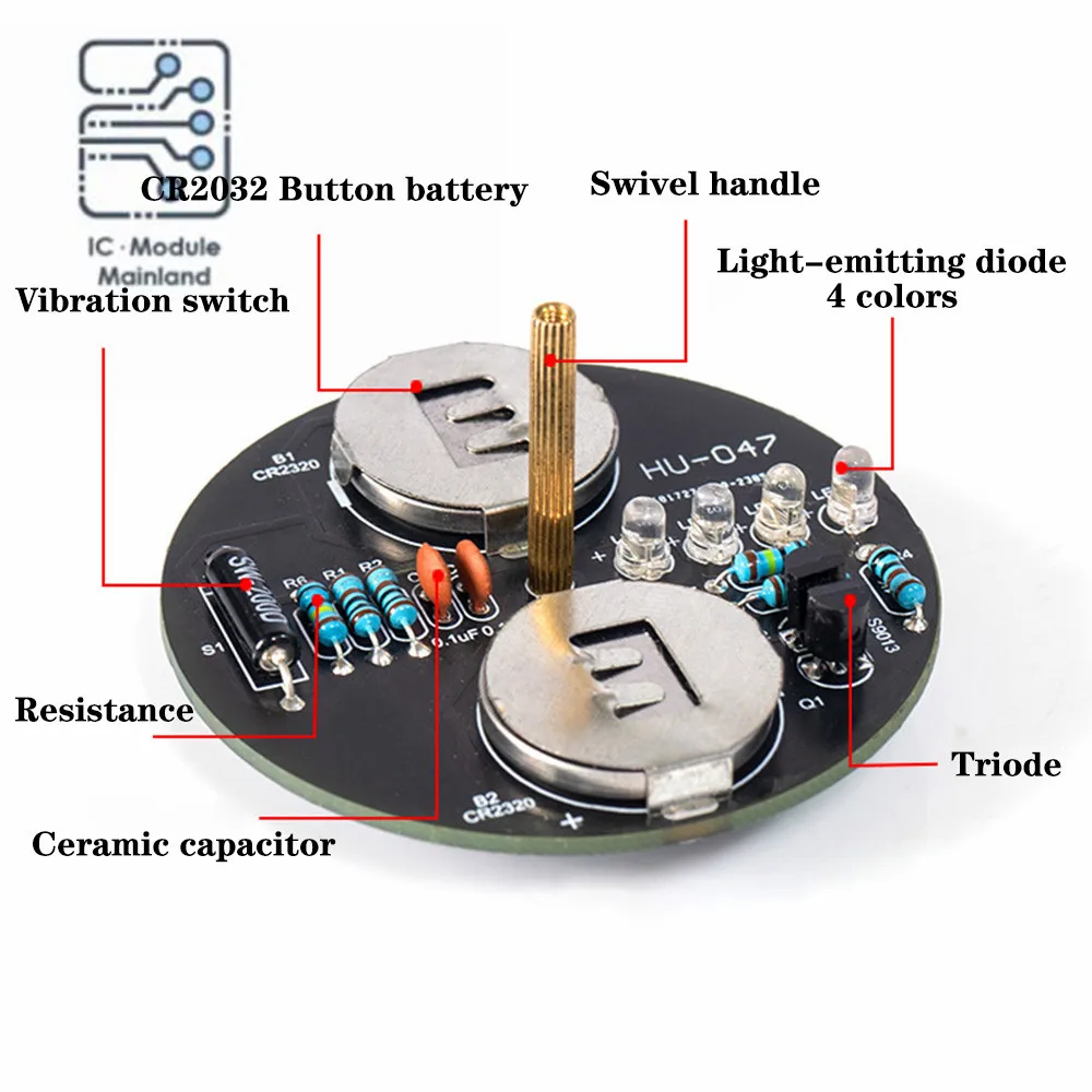 LED Spinning Gyroscope Make Electronic DIY Kit Blinking Lights Circuit Board Soldering Practice Beginner Electronics Kit