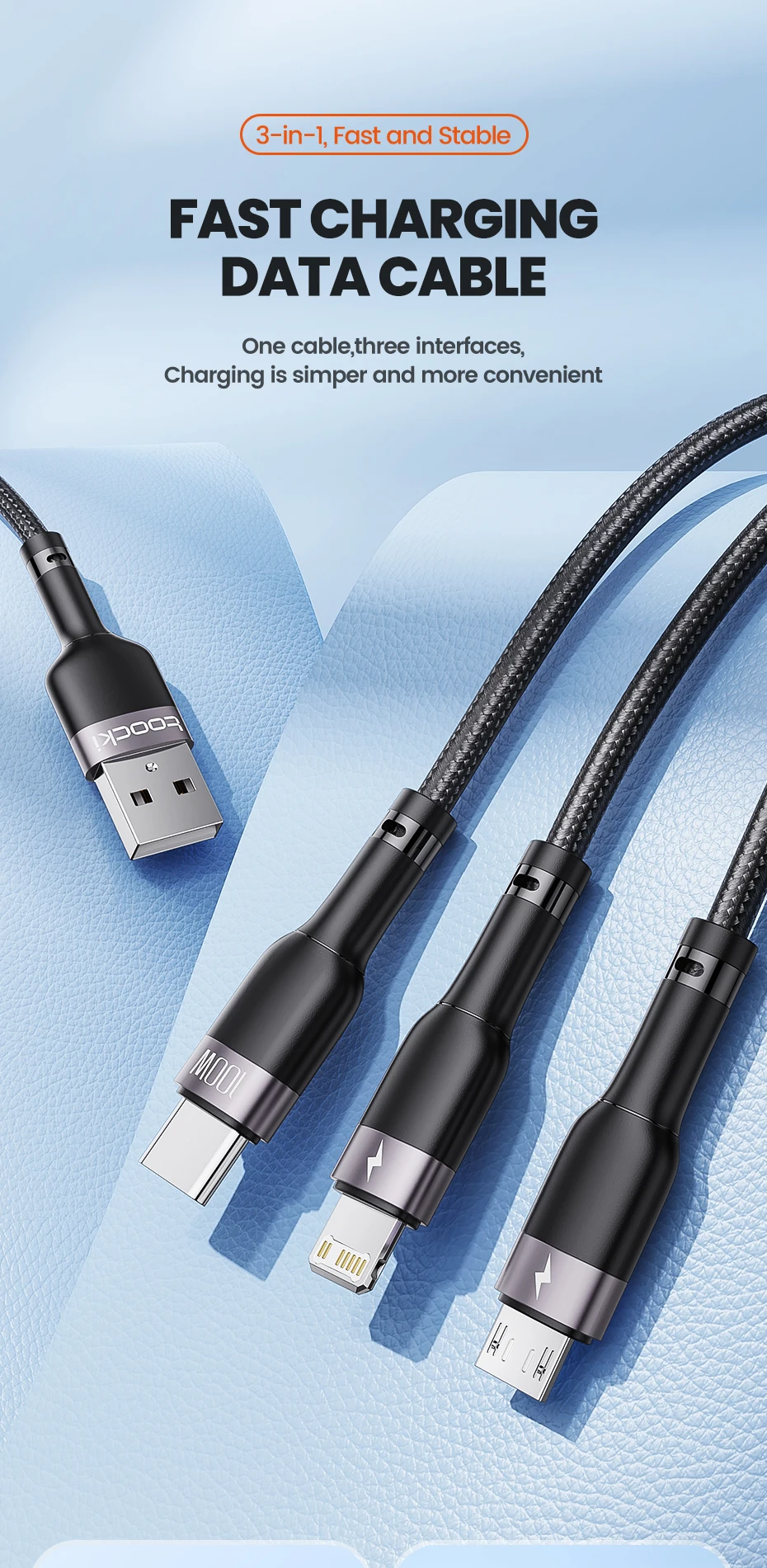 Toocki 3 in 1 USB Cable 6A 100W Micro USB Type C Charging Cable For iPhone 14 13 12 Huawei Honor Xiaomi 13 ViVo Oppo Data Cord