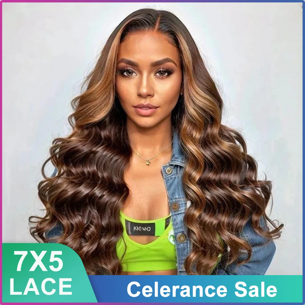 

40Inch Glueless Wigs Human Hair Ready To Wear 7x5 HD Lace Glueless Wigs with Bye Bye Knots Pre Plucked 4/27 Color Body Wave Wig