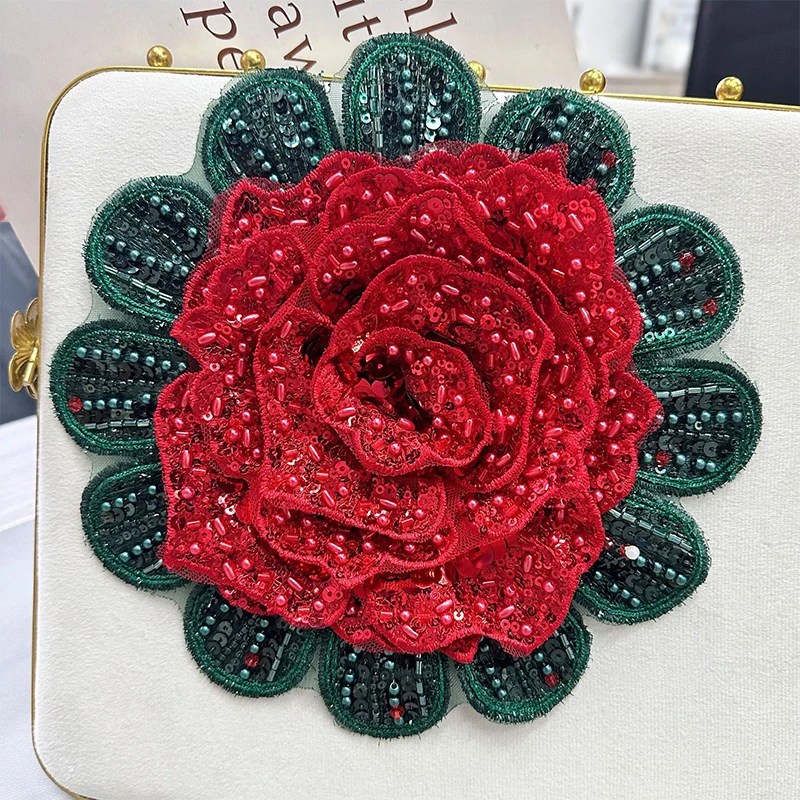 Rosso e verde pieno di strass rosa industria pesante corpetto esagerato rosa fai da te temperamento vestito abbigliamento gonna accessori decorativi