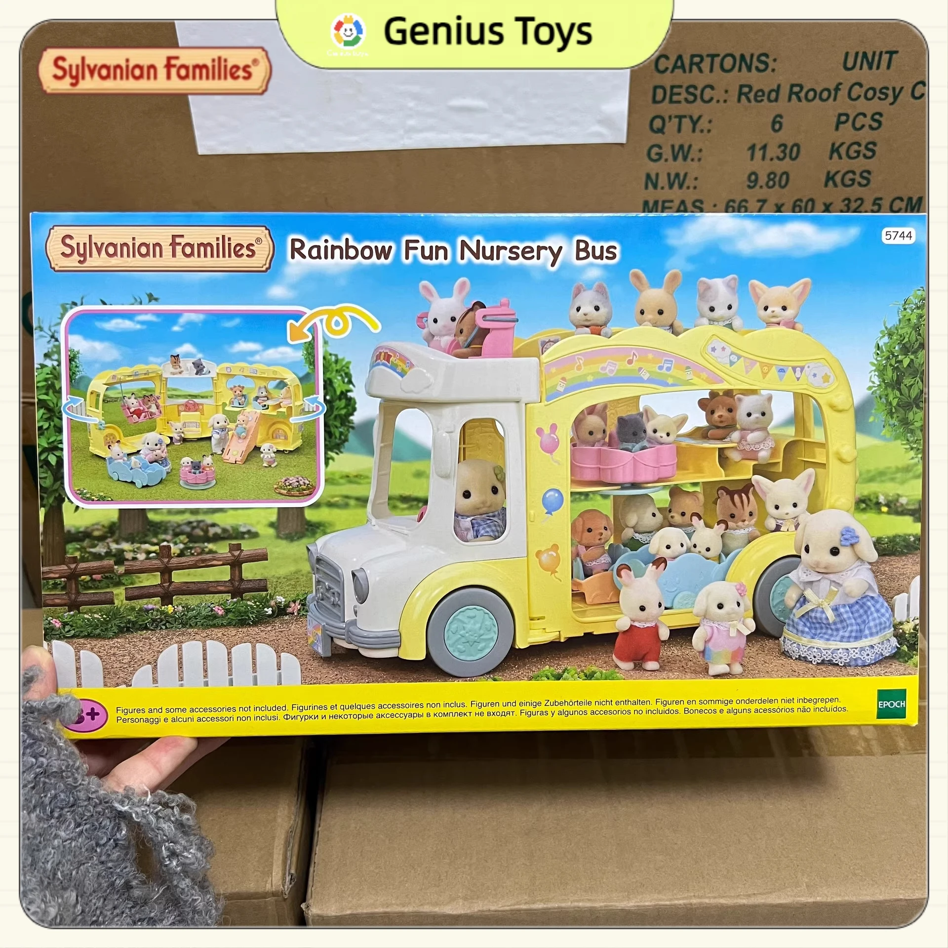 실바니안 패밀리 레인보우 펀 유치원 버스 액세서리 역할 놀이 인형 집 어린이용 미니어처 자동차 장난감 소녀 선물