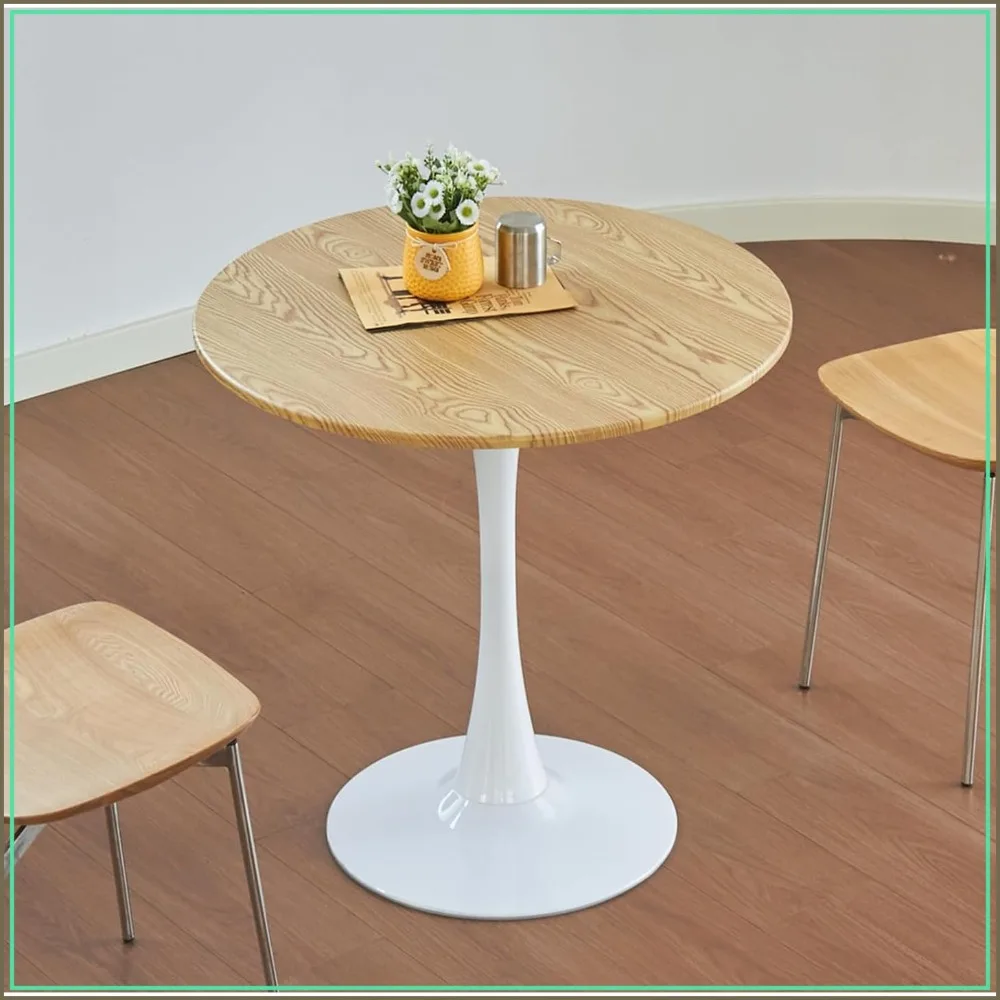 24 Inch Faux Oak, Metal Dining Table Tulip Table, Thickened Tabletop