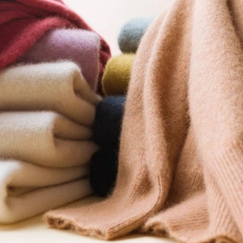 

Autumn Winter Soft Cashmere Base Tops Chic Solid Color Women's Knitted Sweater Simple Turtleneck Basics Style Pullover