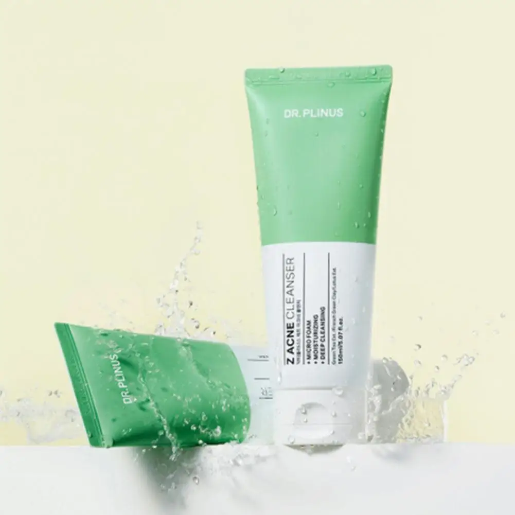 Dr.Plinus Z Acne Cleanser 150ml Green Tea Extract Foam Facial Wash, Centella Asiatica Lightweight Moisturizing Repair Cream 80ml