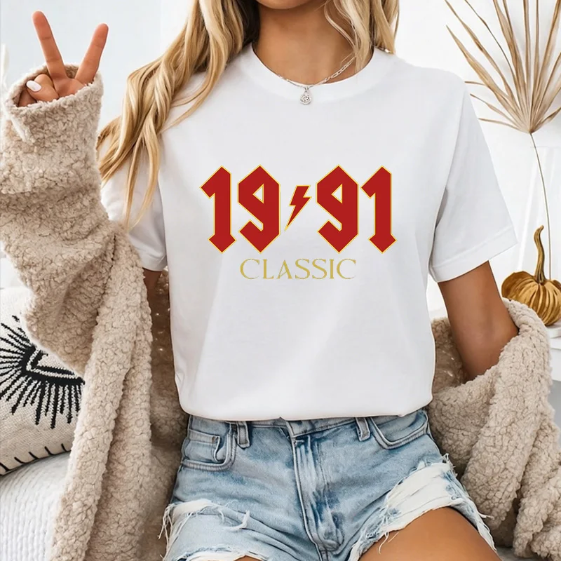 1991 Classic Lightning Bolt Graphic T Shirt Unisex Men Women 34th Birthday Crew Neck Vintage Rock Streetwear Gift Tee