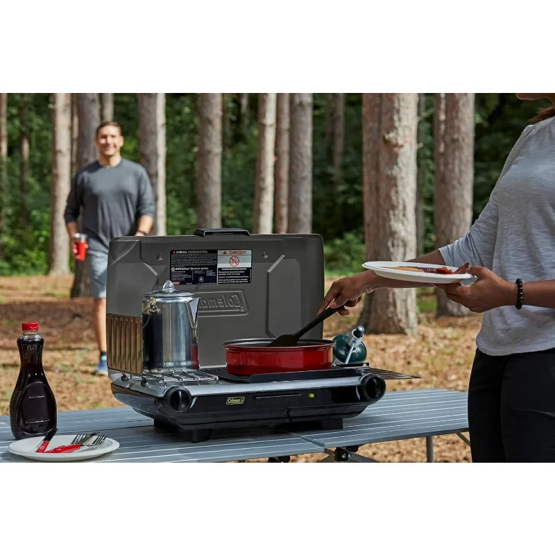 Coleman Tabletop 2-in-1 Grill & Stove with 2 Adjustable Burners,Propane Grill/Stove with Push-Button Starter,Wind Guards, Grease