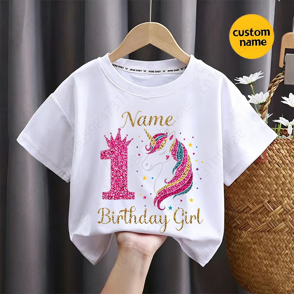 Personalisiertes Mädchen-Einhorn-T-Shirt zum 1.-12. Geburtstag für Mädchen-Partys, Kinder-T-Shirt, Baby-Einhörner-Kleidung, Oberteile, T-Shirts – Detail 5