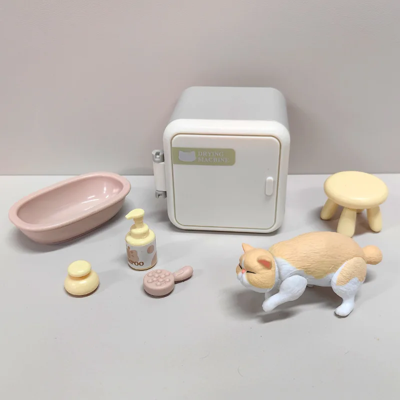 Accessori per casa delle bambole Simpatico mini gattino per animali domestici Giocattolo da bagno Simulazione Bagno / Vasca da bagno Scena di gatto Ornamento Modello Casa da gioco per bambini Giocattolo