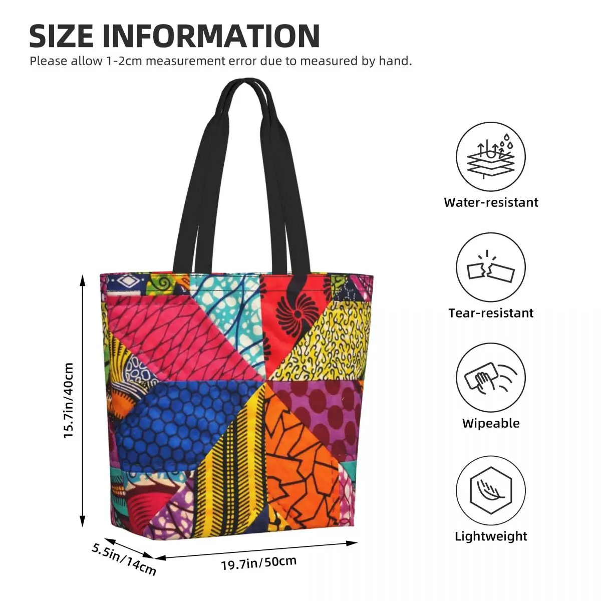 African Ankara Prints Grocery Shopping Tote Bags Women Geometric Ethnic Art Canvas Shoulder Shopper Bags Big Capacity Handbag