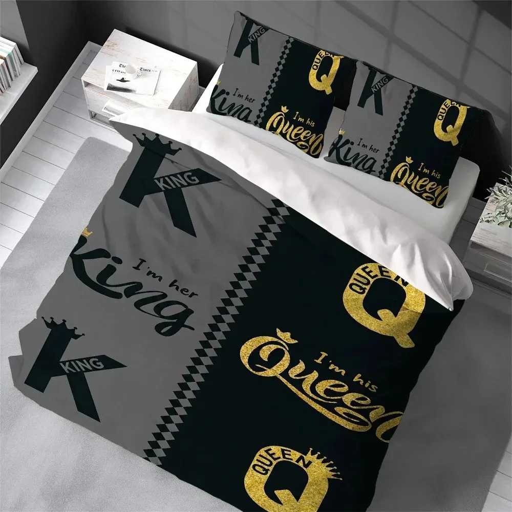 Conjunto de Cama King e Queen para Casal, Capa de Edredom com Estampa Preta, Vermelha e Dourada, 2/3 Peças, Decoração de Quarto para Namorados, Tamanhos Solteiro e Casal