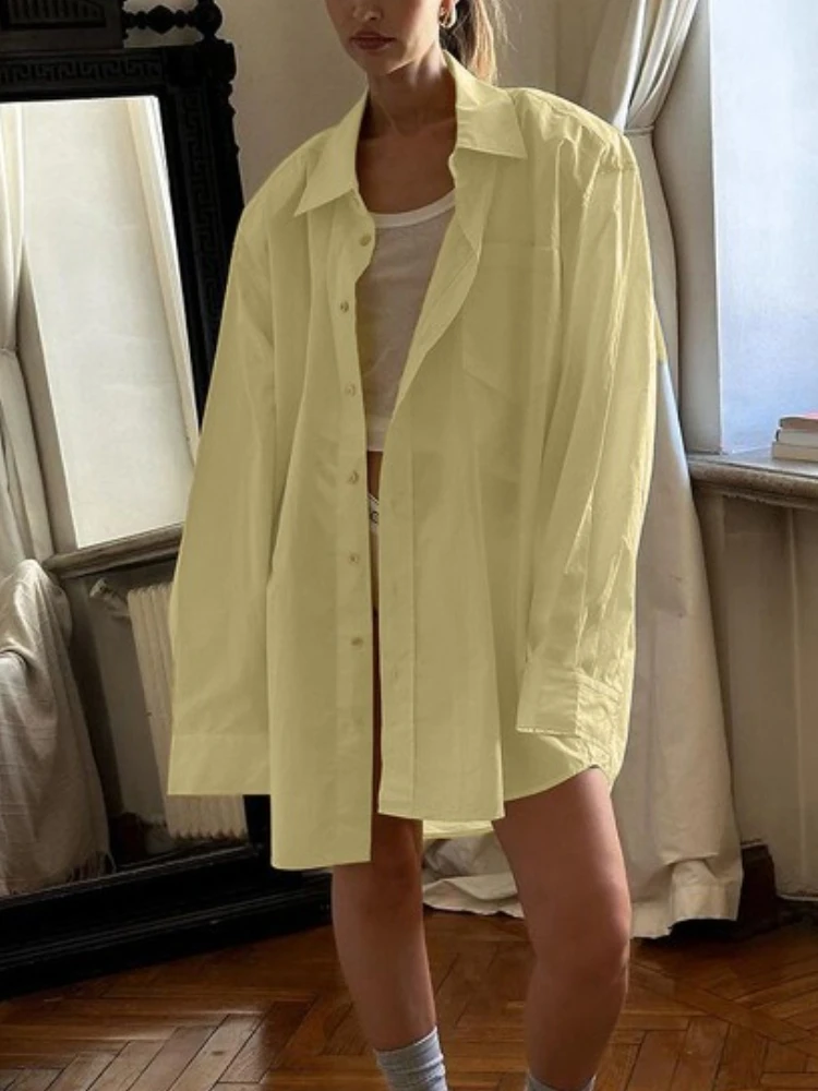 

Tossy Casual Solid Women's Long Shirt Turn-Down Collar Long Sleeves Pocket Loose Autumn Blouse Cardigan Clothes Women's Shirts