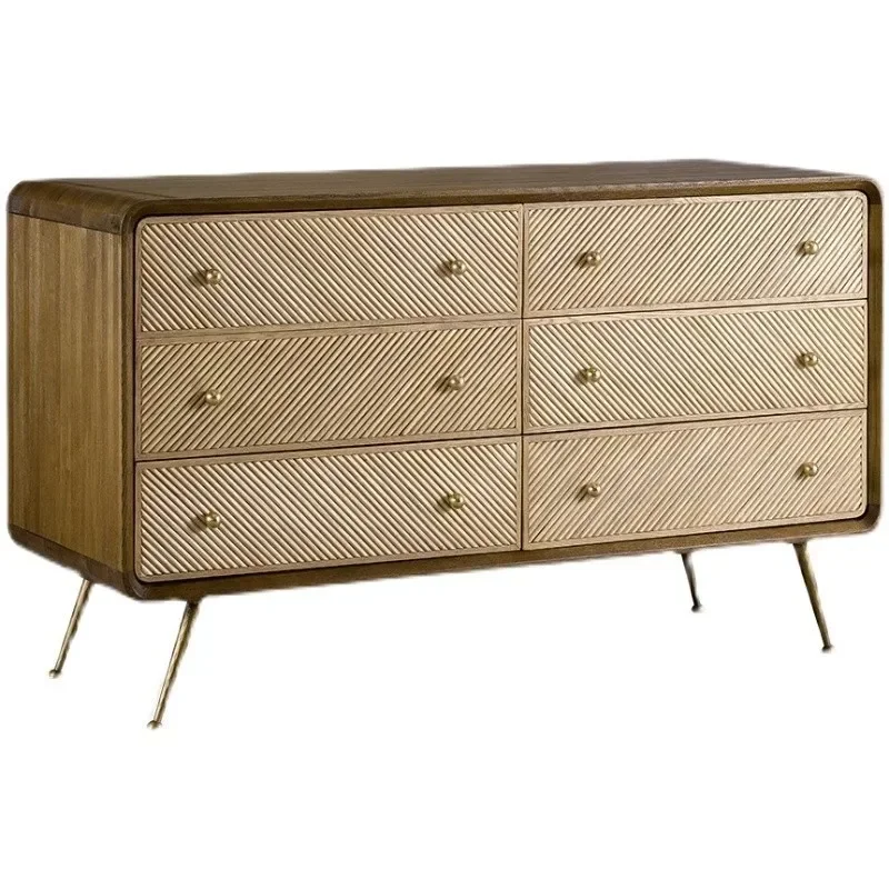Nordic solid wood rattan six chest cabinet simple modern homestay style home light luxury rattan art storage storage cabinet