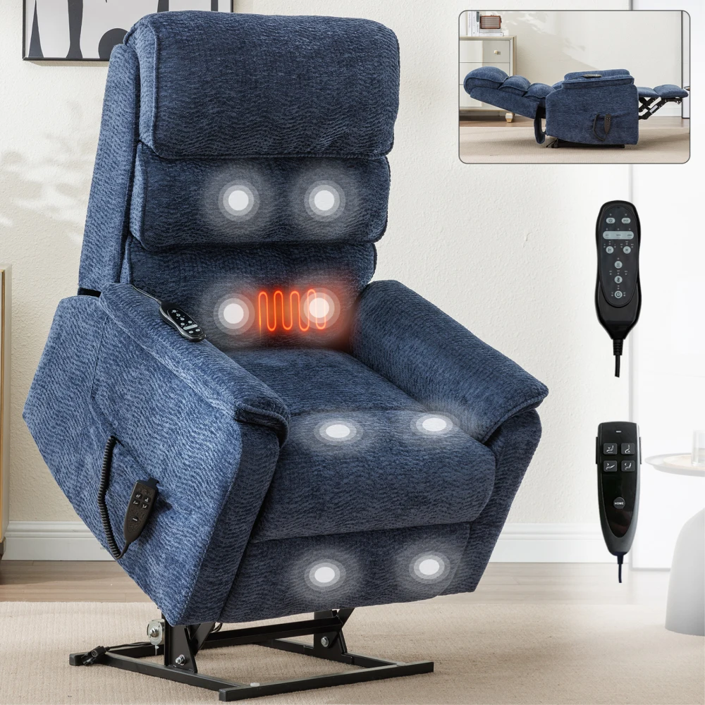 Dual Motor Infinite Position Recliner Chair, Up To 350 LBS Lift Recliner Chair with Power-Remote, Heat Massage Motion Mechanism