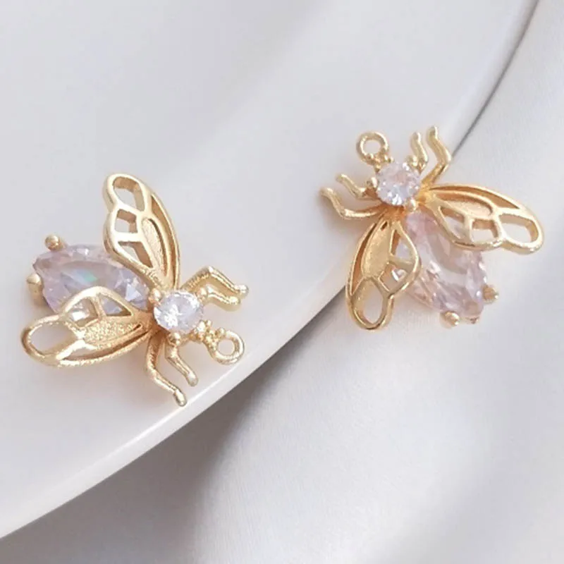 WZNB 2Pcs Gold Plated Bee Charms Cicada Insect Pendant for Jewelry Making Handmade Earring Necklace Diy Accessories Material