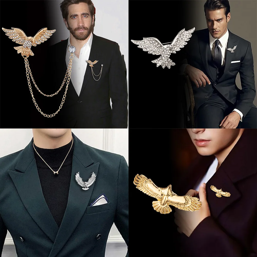 

Classic Men's General Eagle Brooch Vintage Lapel Pin Women Rhinestone Corsage Suit Coat Accessory