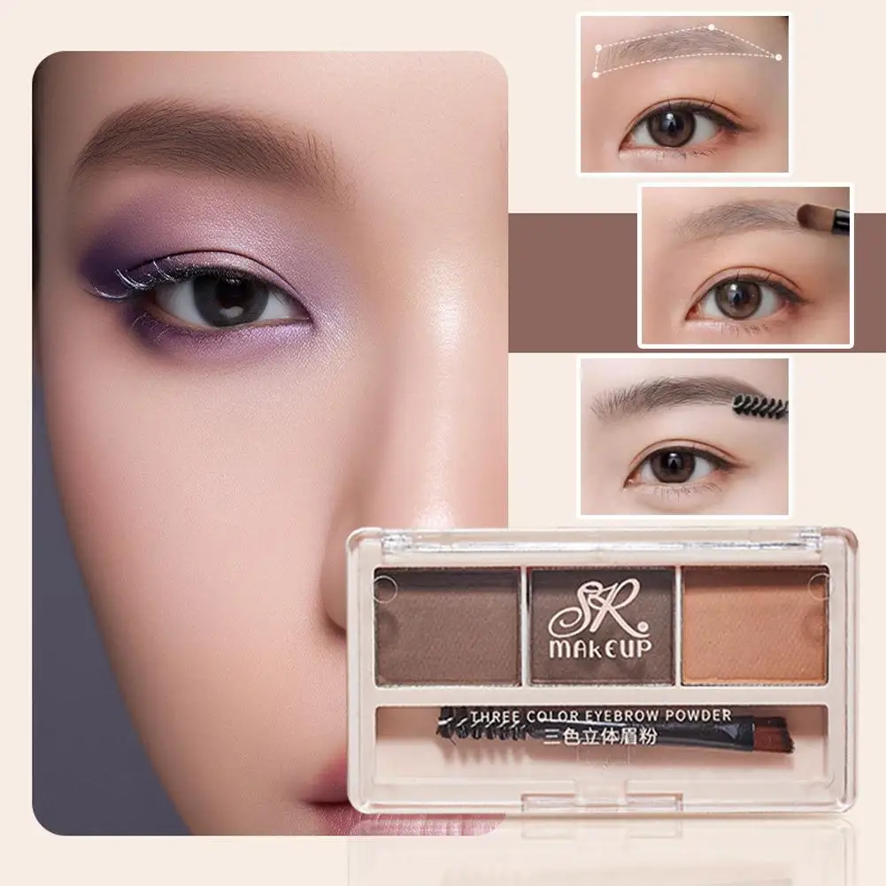 3 cores sobrancelha em pó natural sombra de longa duração tridimensional cosméticos creme de sobrancelha forma de sobrancelha maquiagem à prova dwaterproof água d4s3