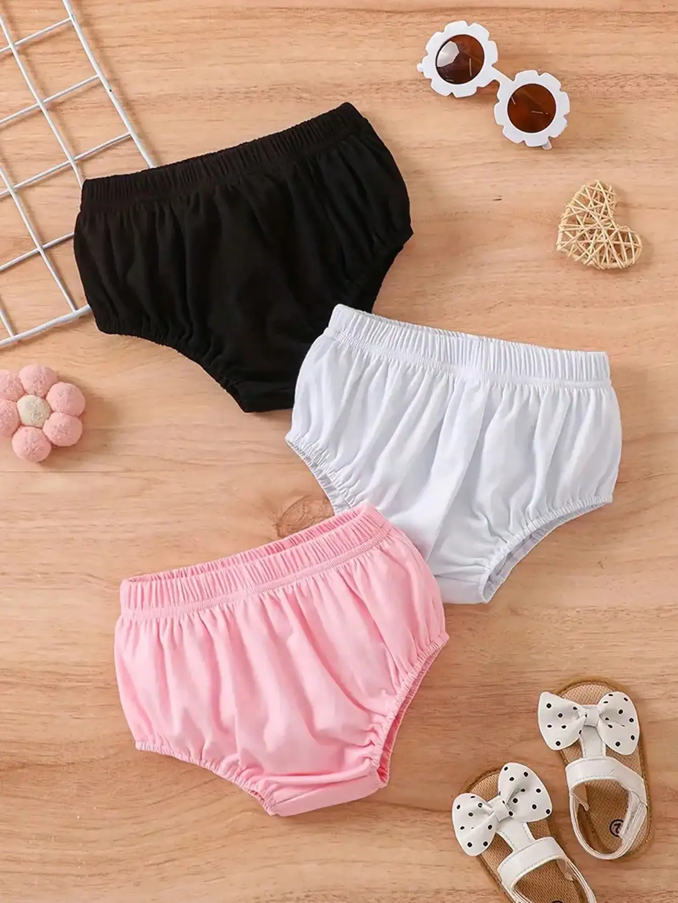 3pcs baby solid color comfy shorts casual elastic waist bloomers infant toddler girls bottoms for summer