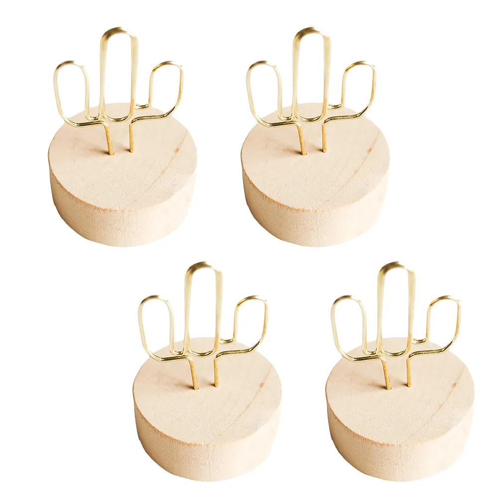 4Pcs Memo Holder Creative Photo Clip Wooden Base Message Folder Sturdy Note Clip for Party Office Wedding Birthday Decorations