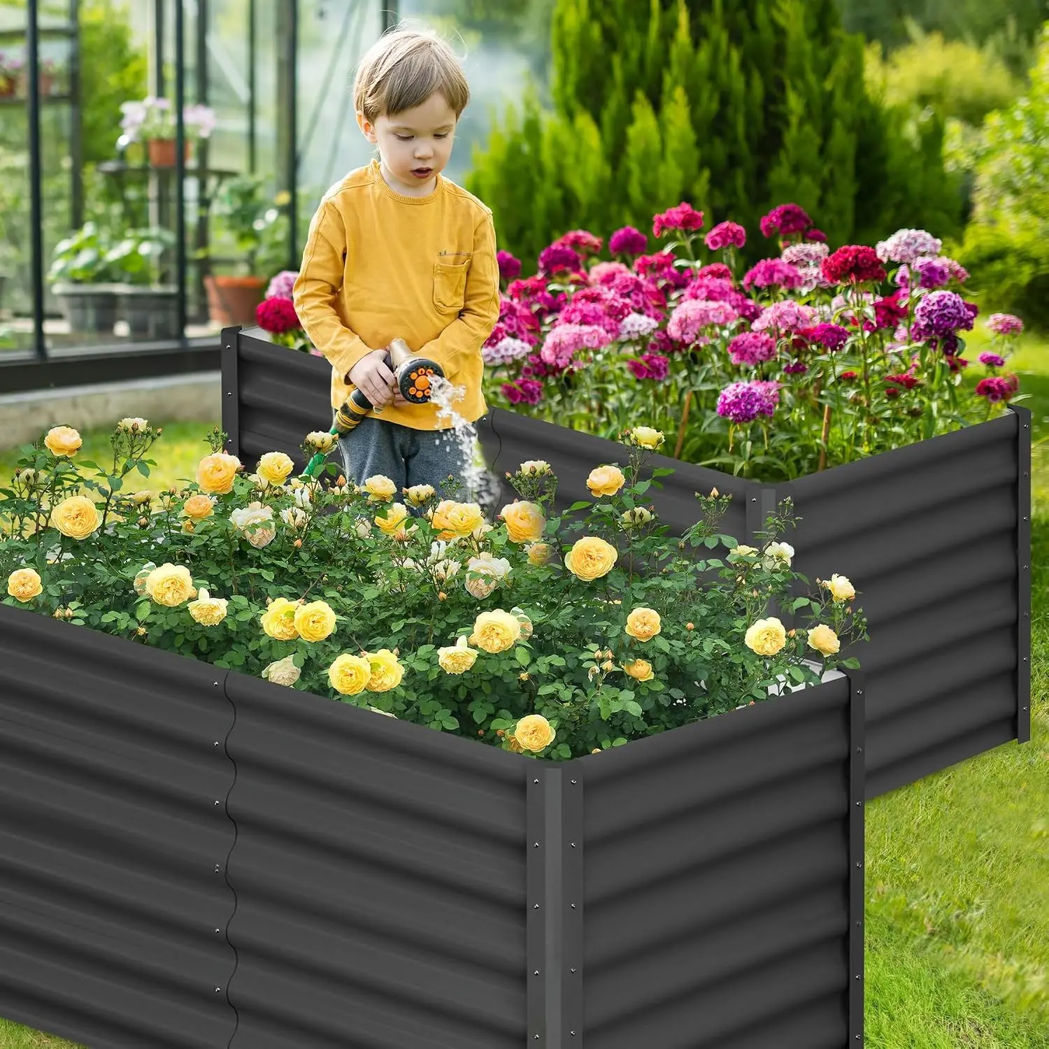 2pcs Oval Galvanized Steel Raised Garden Bed Open Base Safety Edge Metal Planter Box Raised Beds for Vegetables Flowers Herbs  6x3x2FT,