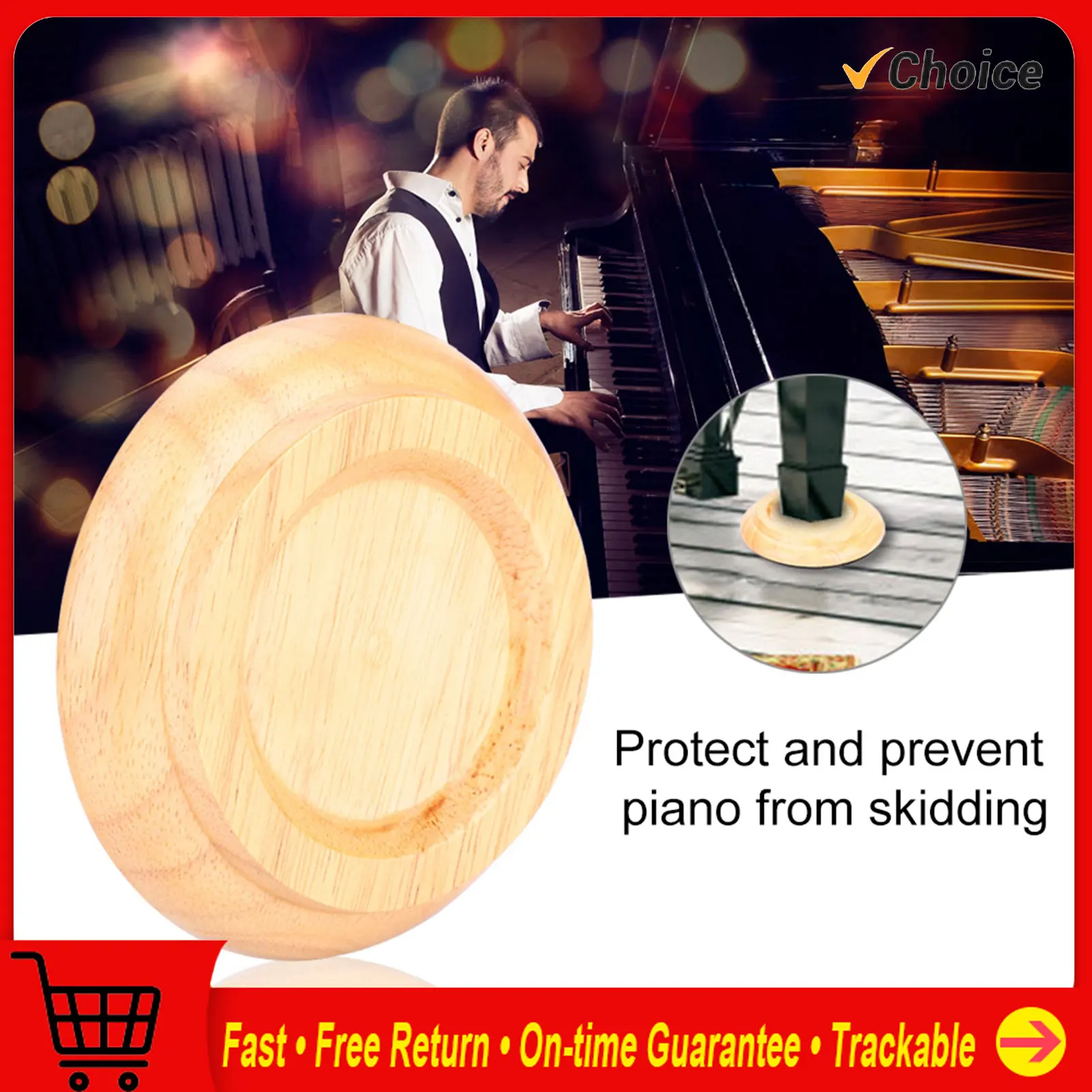 4Pcs Beech Wood Round Piano Foot Pads Set Upright Piano Caster Cups Accessories