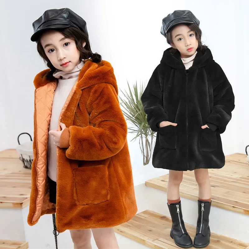 New Winter Baby Girls and boys Clothes kids Faux Fur Fleece Coat Warm Jacket Xmas Snowsuit 2-15Y Baby Hooded Jacket Outerwear