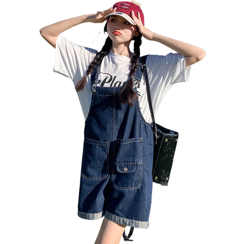 

Летние модные свободные джинсовые подтяжки, японские молочные милые прямые шорты, джинсы, женская уличная одежда, повседневные широкие брюки