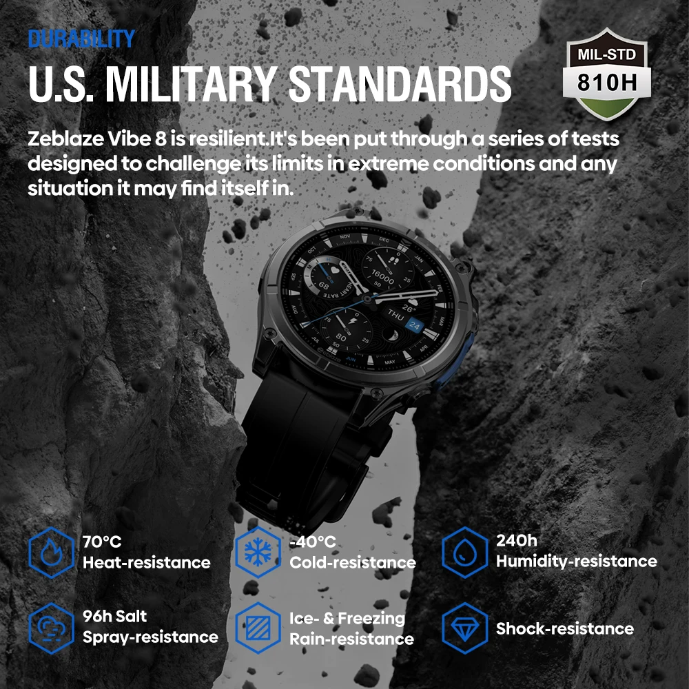 Zeblaze VIBE 8 Smart Watch 1.43 Inch AMOLED Built-in Flashlight Bluetooth Calling Heart Rate Monitor Smartwatch For Men Android