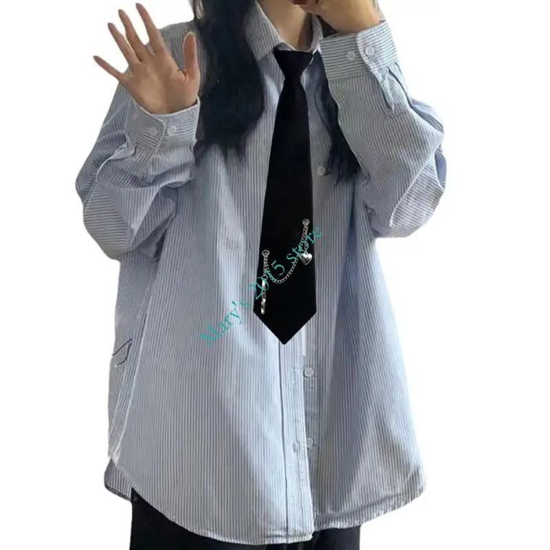 E15F ربطة عنق بانك بسحاب 2000s سلسلة ربطة عنق معقودة مسبقًا ديكورات برقبة للنساء والرجال