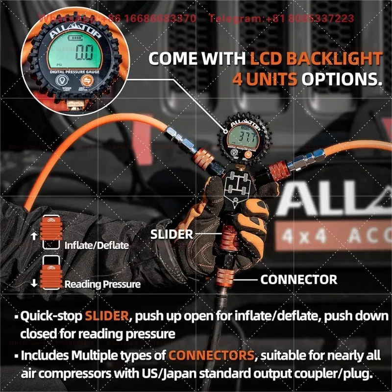 4 Tire Inflation Deflation System Rapid High-Flow Air up Down Kit Digital Pressure Gauge