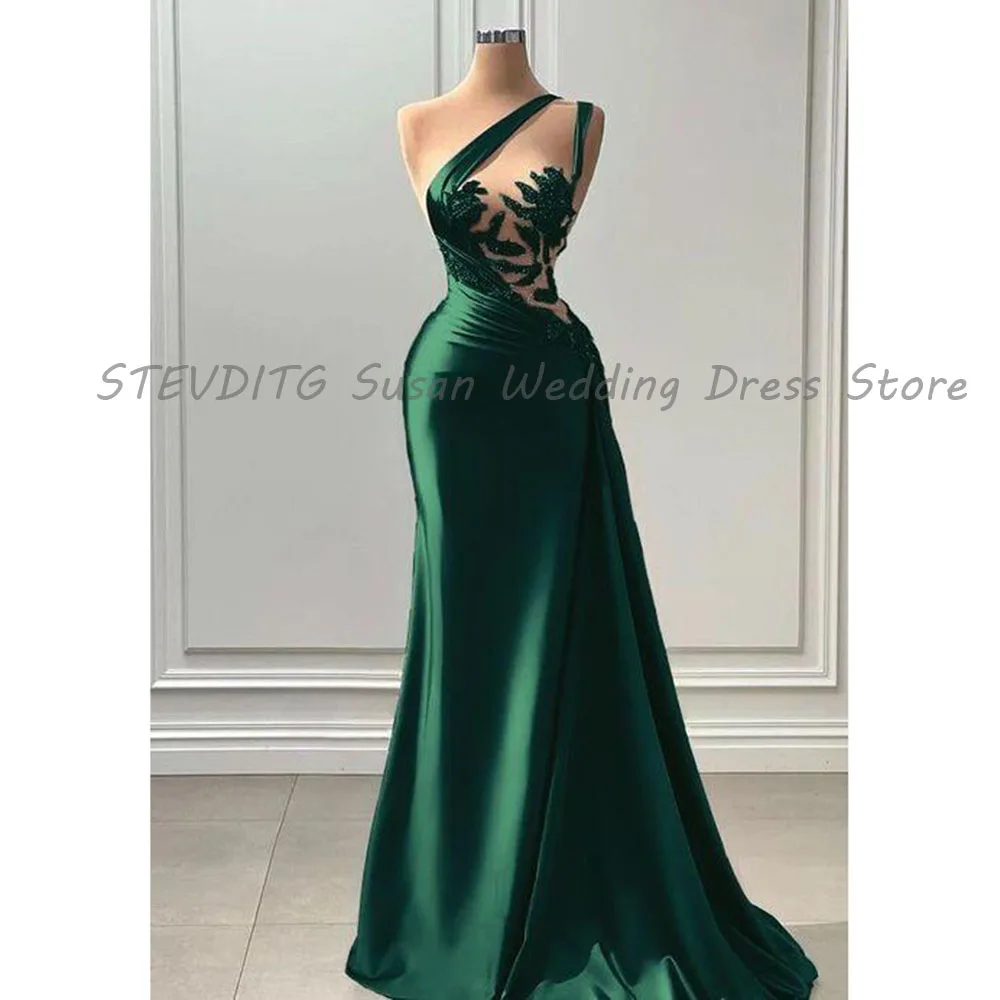 

Formal Evening Dresses Party Prom One Shoulder Mermaid Sleeveless High Quality Floor Length Sweep Train Female Alliques Gowns