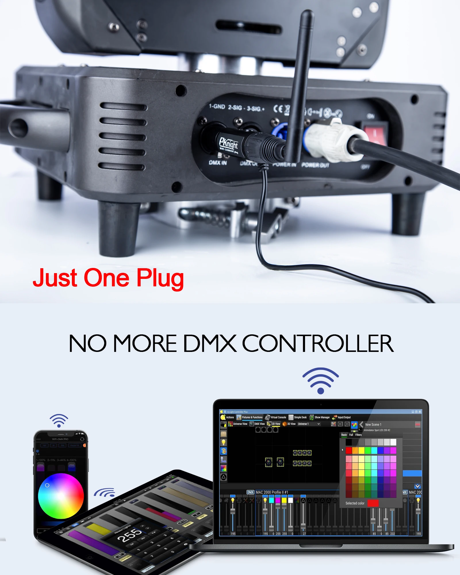 Controlador inalámbrico WIFI DMX 2.4G compatible con aplicaciones que utilizan el protocolo ArtNet/sACN