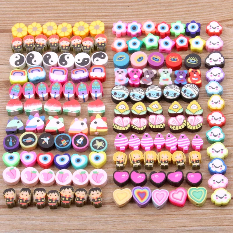 30Pcs 26 Styles Mix Colors Heart Animal Star Gossip Shape Clay Spacer Beads Polymer For Jewelry Making DIY Handmade Accessories