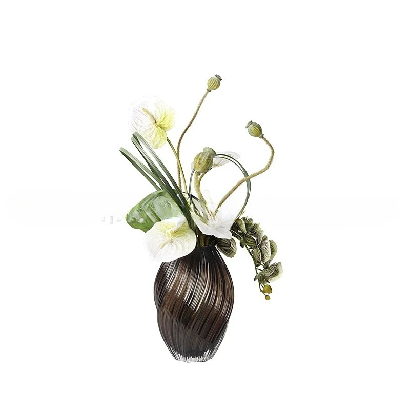 

Light luxury French twisted glass vase, flower arrangement entrance living room coffee table, dining table floral utensils