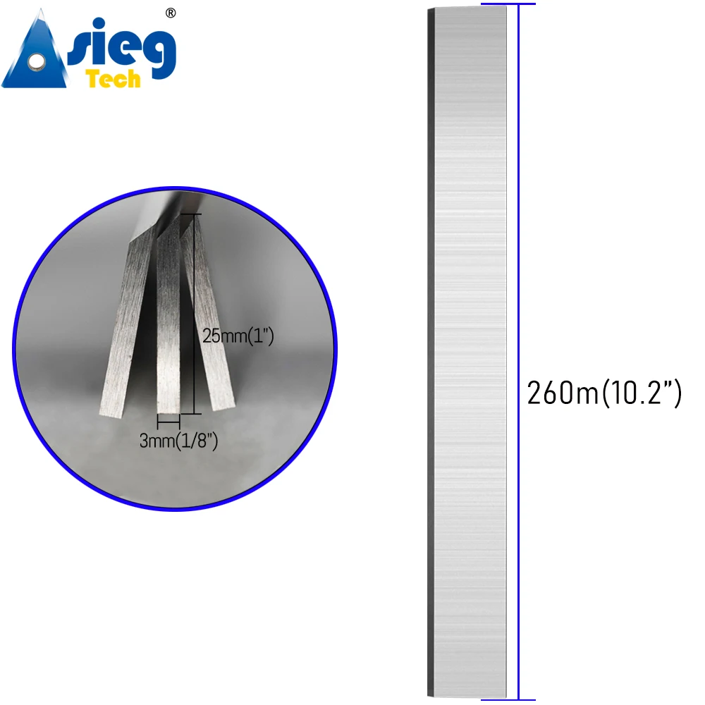 260×25×3mm TCT HSS Planer Blades Jointer Knives Resharpenable 10inch for Jet JPT260 Startrite K260 - Set of 3 pieces