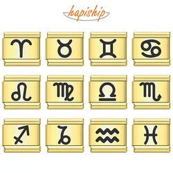 Hapiship 2024 Fashion Women’s Unique 12 Constellation Italian Charms Links Fit 9mm Stainless Steel Bracelet DIY Jewelry DJ1366