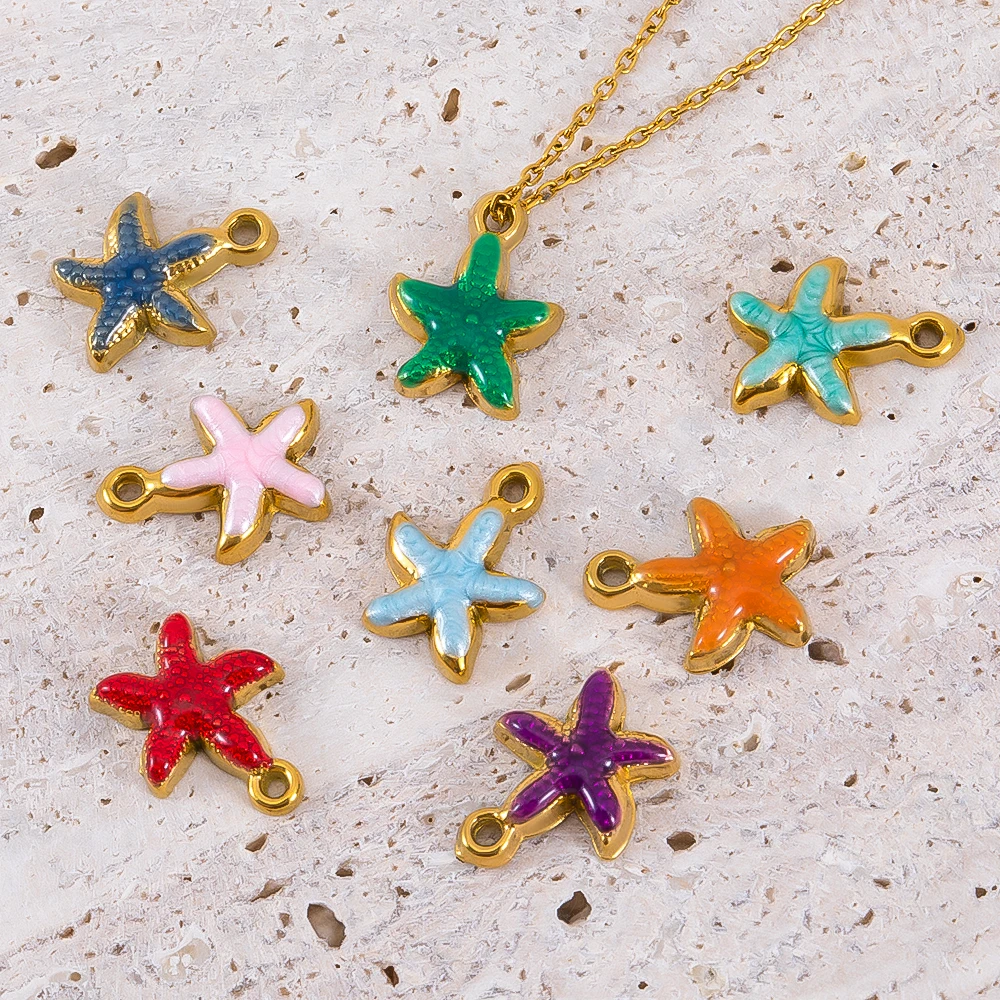 

5pcs Fashion Stainless Steel Enamel Golden Starfish Charms Pendants DIY Necklace Bracelet Charm for Jewelry Findings Components
