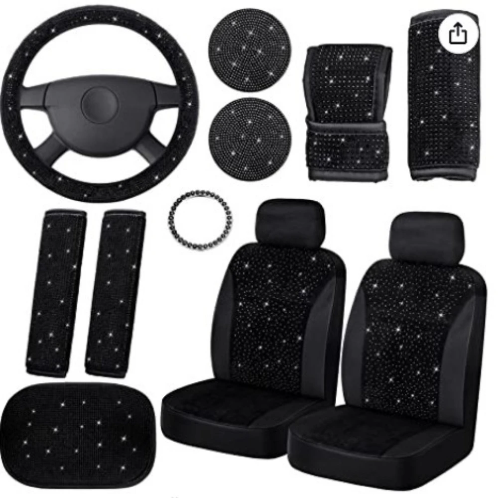 

Black Diamond Universal Car Seat Covers 13-Piece Set Fabric Velvet Car Seat Protectors Universal Fit Complete Set