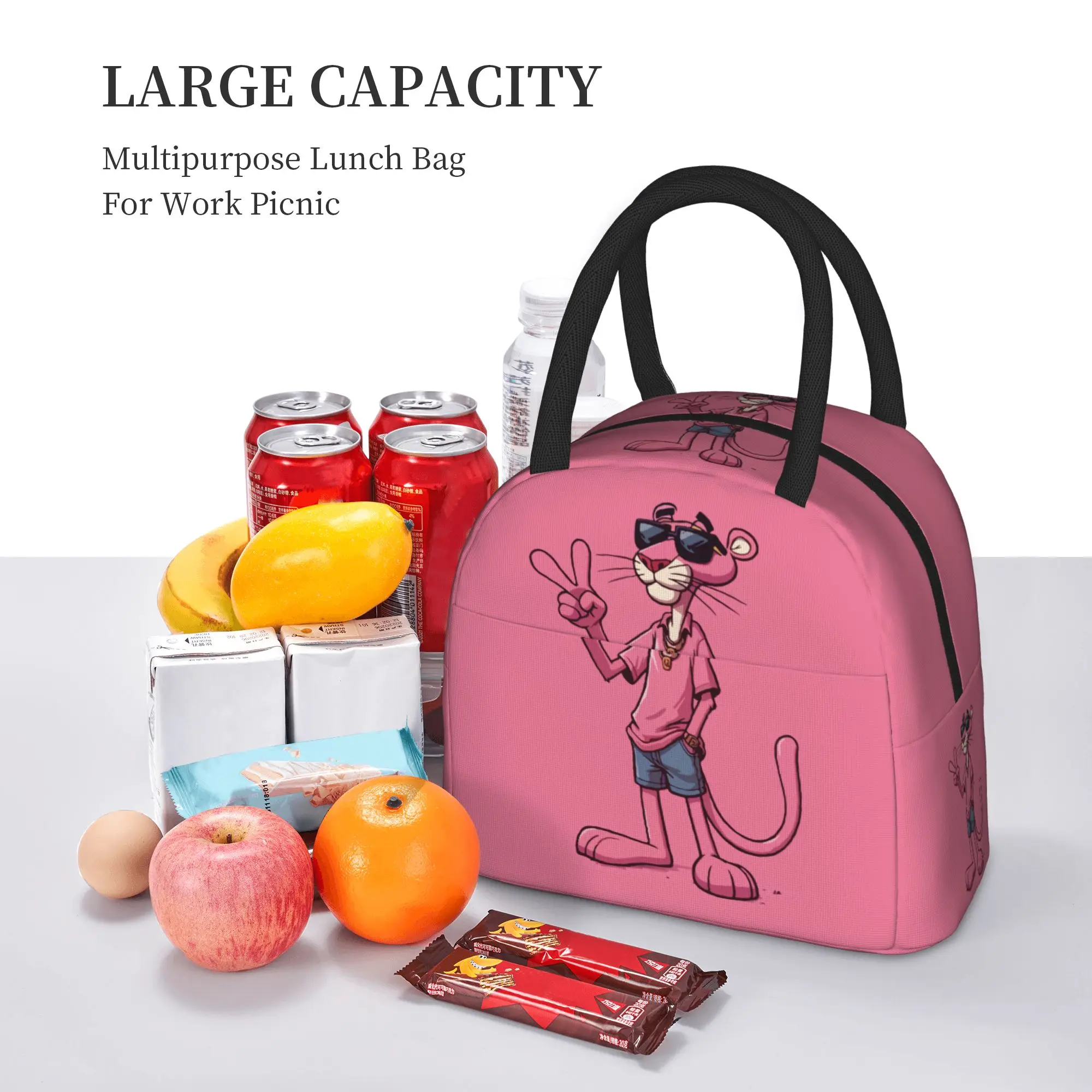 Cartoon Pink P-Panthers  Insulated Lunch Bag Thermal Bag Meal Container  Leakproof Lunch Box Tote Bento Pouch Work  Outdoor view 6
