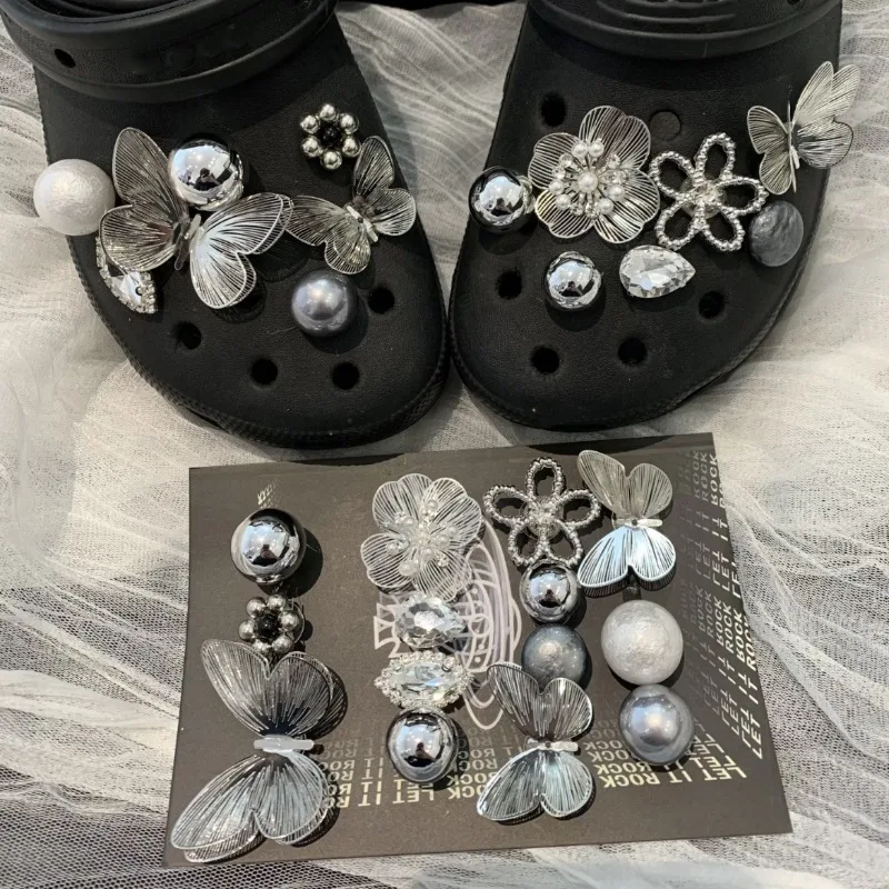 Luxury Metal Alloy Butterfly Rhinestone Shoe Charms DIY Removable Decor Clips for Clogs Ballet Shoes Foot Accessories