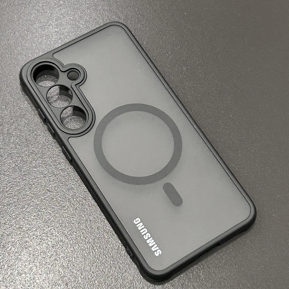 حافظة لهاتف سامسونج S25 S25 Plus S25Ultra FE Edge شحن مغناطيسي لاسلكي غطاء شفاف غير لامع لهاتف Magsafe شفافة متجمدة