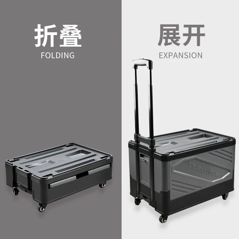 Collapsible Wheeled Storage Box with Telescopic Handle Camping Picnic Grocery Shopping Cart