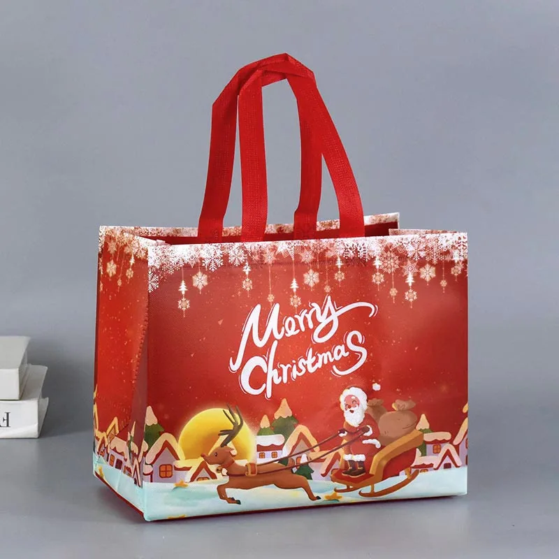 1Pcs Christmas Gift Bag Waterproof Non-Woven Fabric Handle Candy Cookie Snack Packing Storage Bag Christmas Party Favor Supplies