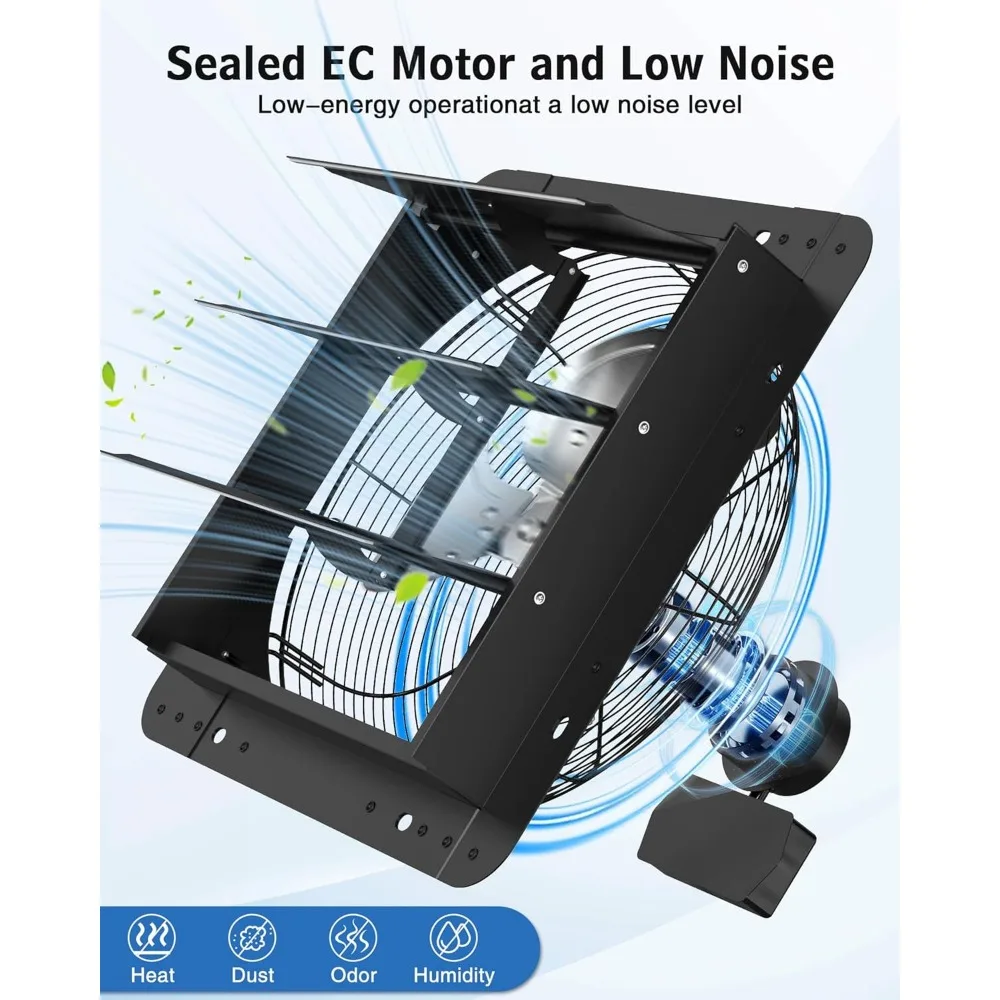 Shutter Exhaust Fan, 1600 CFM High-Speed Vent Fan with Temperature and Timer Control, Wall-mounted Window Attic fan, Gable Fan