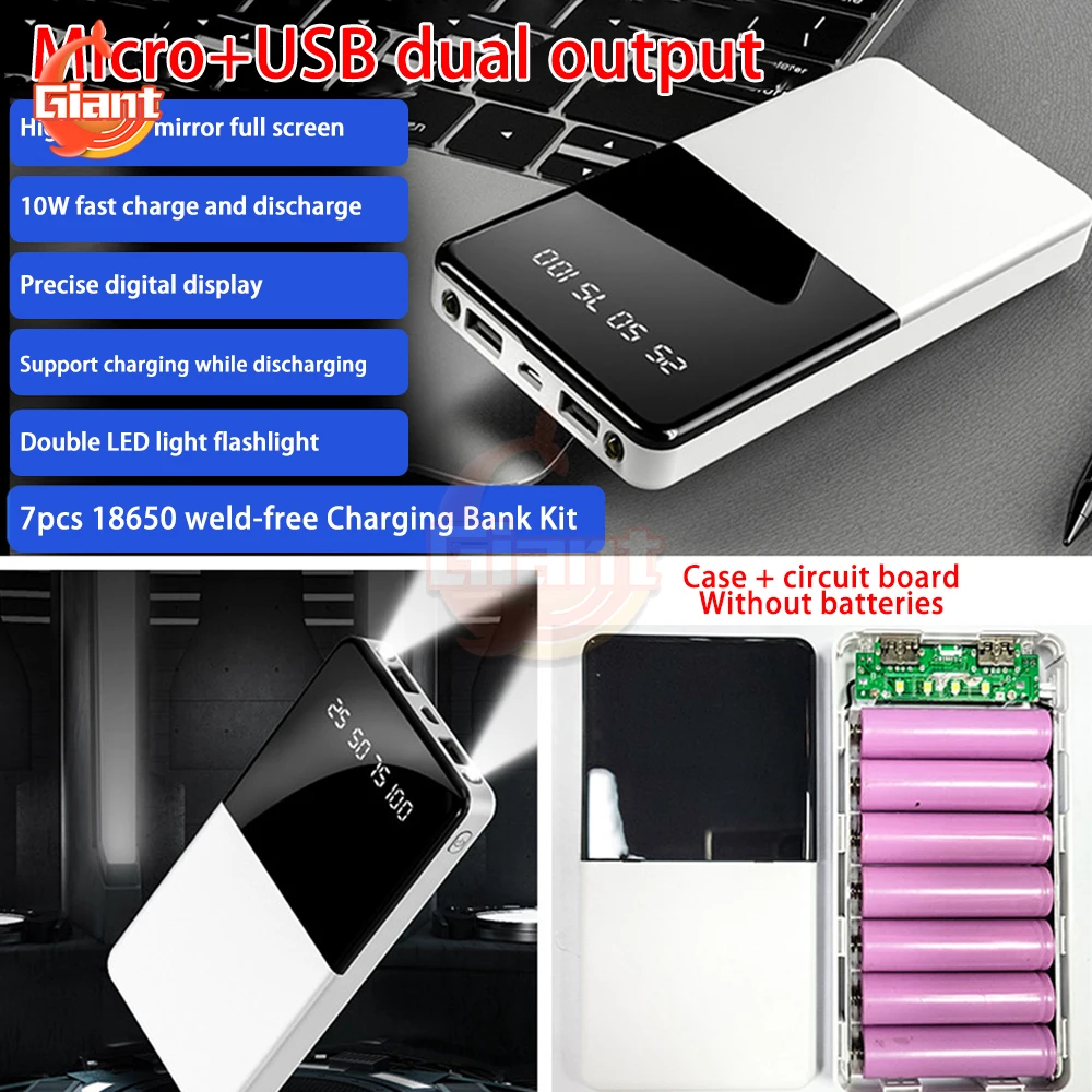 7-section Digital Battery Charger Case 18650 Battery Charge Storage Box DIY Solderless Mobile Power Case Kit Power Bank Box