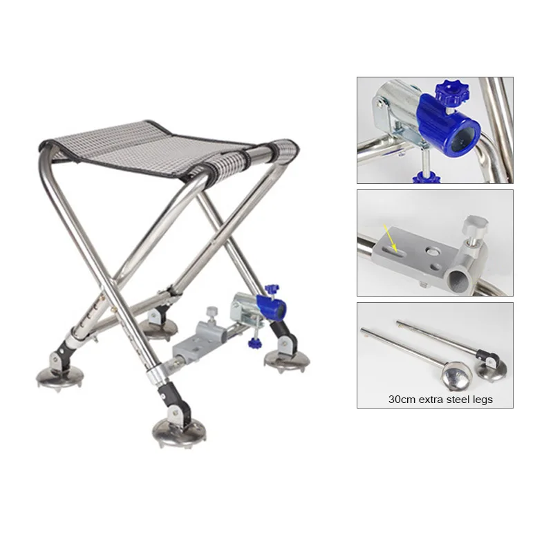 Adult Mini Fishing Chair Seating Foldable Outdoor Stainless Steel All-terain Light Weight  Legs Adjustable Portable Fishing Gear