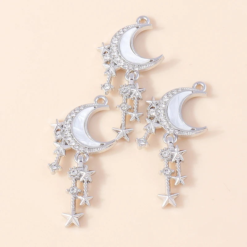 Leslie 4 Stück wunderschöne Gold-Silber-Farbe Kristall Polaris Charm für Schmuckherstellung Stern Mond Anhänger Halskette Armband Ohrring DIY – Detail 22