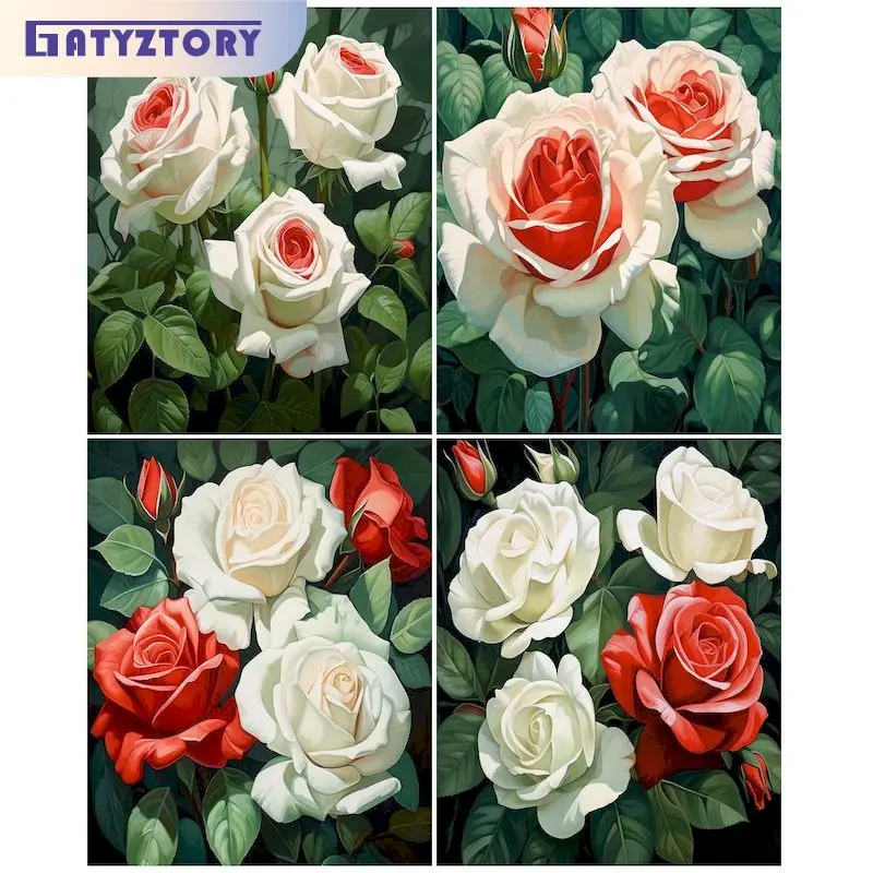 

GATYZTORY Frameless Picture Diy Painting By Numbers Red White Rose Flowers Wall Art Picture By Number Calligraphy & Painting