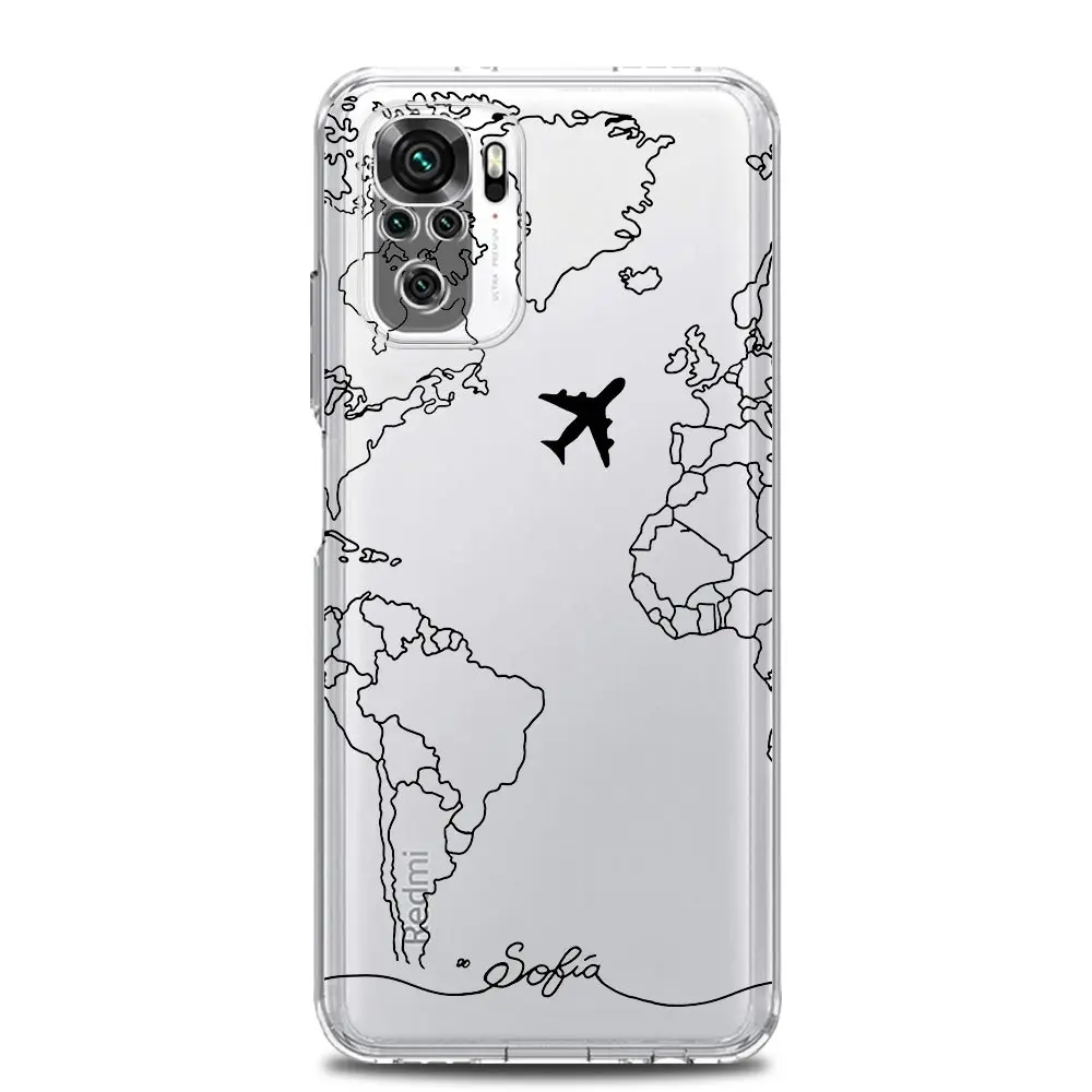 Fashion Planes World Map Travel Phone Case For Xiaomi Redmi Note 12 5G 9S 9 8 10 11 Pro Plus 4G 9T 8T 10C 9C 9A 7 Clear Cover